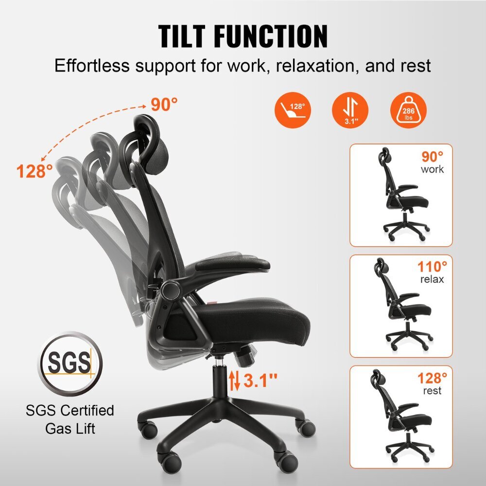 Ergonominen toimistotuoli säädettävällä niskatuella Vevor, musta hinta ja tiedot | Toimistotuolit | hobbyhall.fi