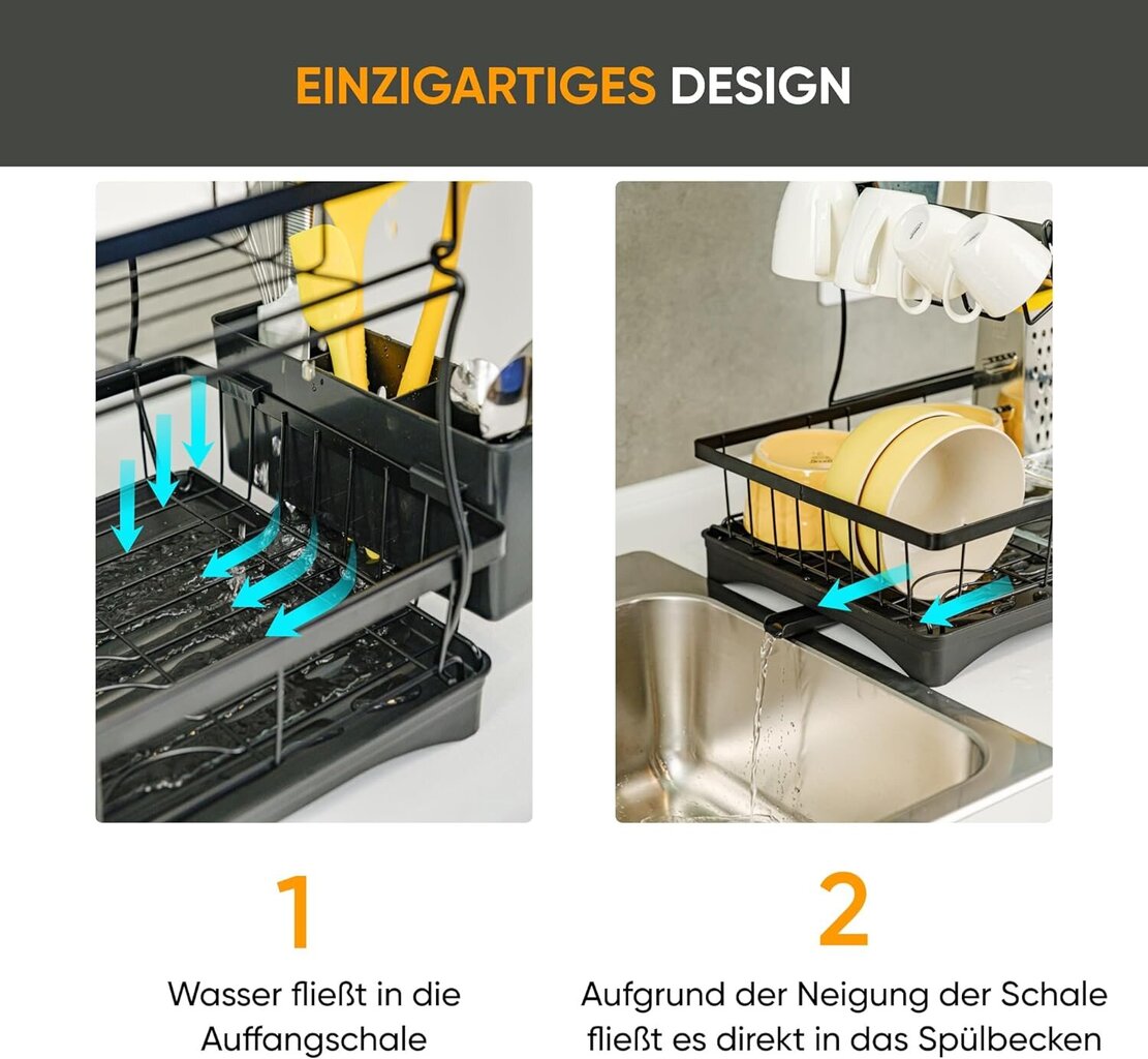 WOWZILLA 2-tasoinen musta tilaa säästävä astian kuivausrumpu hinta ja tiedot | Keittiövälineet | hobbyhall.fi