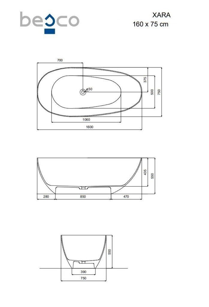 Besco Xara kylpyamme Carbon Grey, 160x75 cm hinta ja tiedot | Kylpyammeet | hobbyhall.fi