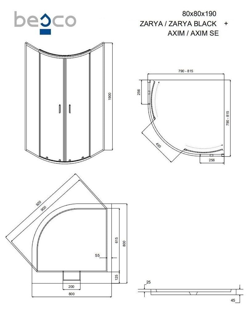 Besco Zarya suihkukaappi Axim altaalla, 80x80x190 cm hinta ja tiedot | Suihkukaapit ja suihkunurkat | hobbyhall.fi