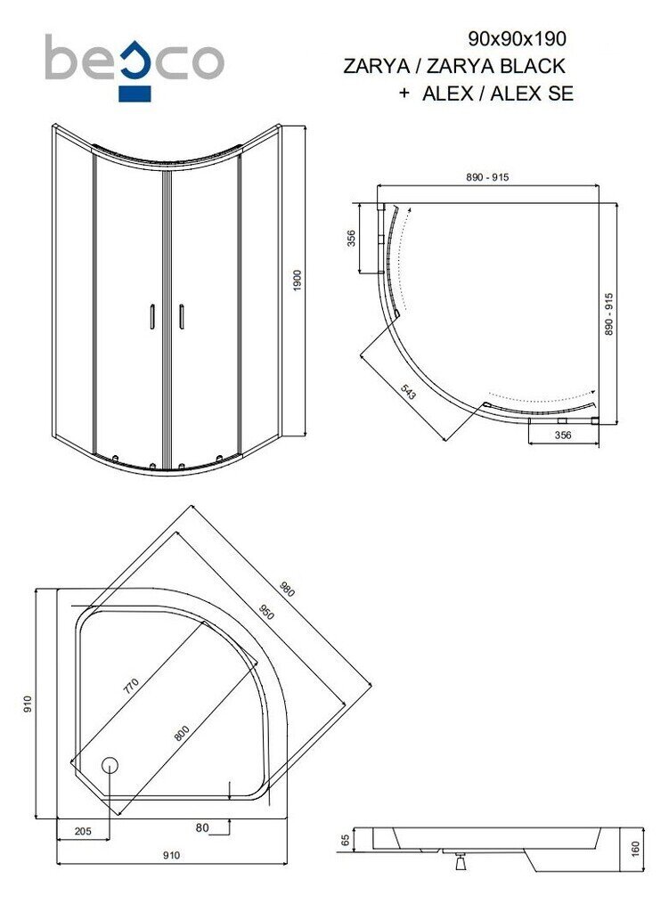 Besco Zarya suihkukaappi Alex altaalla, 90x90x190 cm hinta ja tiedot | Suihkukaapit ja suihkunurkat | hobbyhall.fi