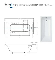 Kylpyamme Besco Modern Slim, 140x70 cm hinta ja tiedot | Kylpyammeet | hobbyhall.fi