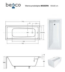 Kylpyamme Besco Modern paneeleilla, 180x80 cm hinta ja tiedot | Kylpyammeet | hobbyhall.fi