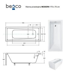 Kylpyamme Besco Modern paneeleilla, 170x70 cm hinta ja tiedot | Kylpyammeet | hobbyhall.fi