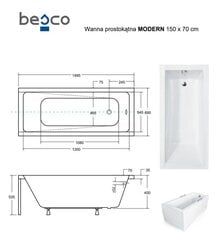 Kylpyamme Besco Modern paneeleilla, 150x70 cm hinta ja tiedot | Kylpyammeet | hobbyhall.fi