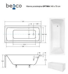 Kylpyamme Besco Optima paneeleilla, 140x70 cm hinta ja tiedot | Kylpyammeet | hobbyhall.fi