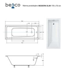 Kylpyamme Besco Modern Slim, 170x70 cm hinta ja tiedot | Kylpyammeet | hobbyhall.fi