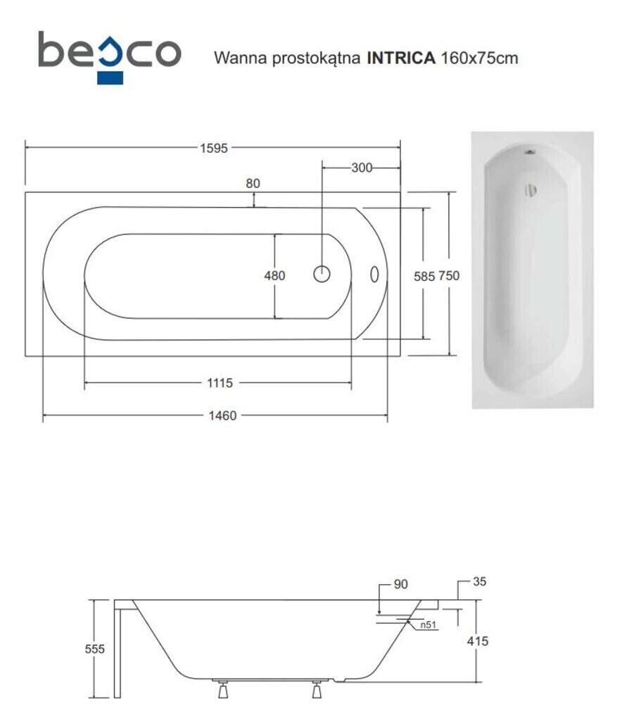 Kylpyamme Besco Intrica paneeleilla, 160x75 cm hinta ja tiedot | Kylpyammeet | hobbyhall.fi