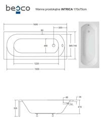 Kylpyamme Besco Intrica, 170x75 cm hinta ja tiedot | Kylpyammeet | hobbyhall.fi