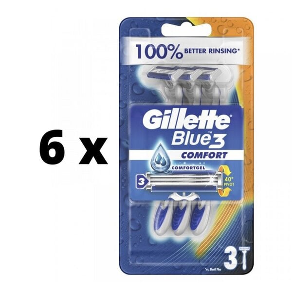 Kertakäyttöiset parranajokoneet Gillette Blue 3 Restage, 3 kpl x 6 pakkaus paketti