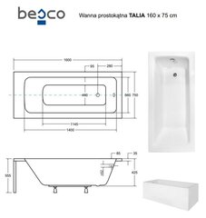 Kylpyamme Besco Talia paneeleilla, 160x75 cm hinta ja tiedot | Kylpyammeet | hobbyhall.fi