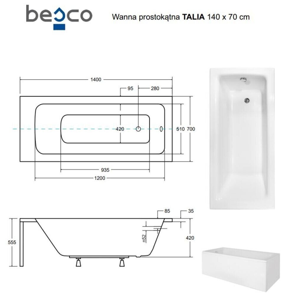 Kylpyamme Besco Talia paneeleilla, 140x70 cm hinta ja tiedot | Kylpyammeet | hobbyhall.fi