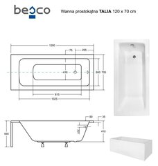 Kylpyamme Besco Talia paneeleilla, 120x70 cm hinta ja tiedot | Kylpyammeet | hobbyhall.fi