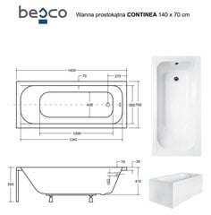 Kylpyamme Besco Continea paneeleilla, 140x70 cm hinta ja tiedot | Kylpyammeet | hobbyhall.fi