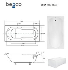 Kylpyamme Besco Bona, 190x80 cm hinta ja tiedot | Kylpyammeet | hobbyhall.fi