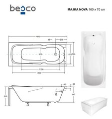 Kylpyamme Besco Majka Nova, 160x70 cm hinta ja tiedot | Kylpyammeet | hobbyhall.fi