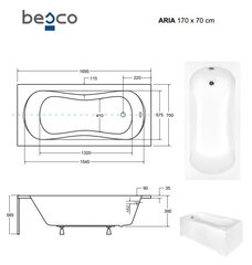 Kylpyamme Besco Aria paneeleilla, 170x70 cm hinta ja tiedot | Kylpyammeet | hobbyhall.fi