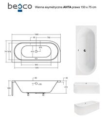 Kylpyamme Besco Avita paneeleilla, 150x75 cm, oikea hinta ja tiedot | Kylpyammeet | hobbyhall.fi