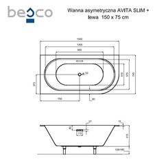 Kylpyamme Besco Avita Slim+, 150x75 cm, vasen hinta ja tiedot | Kylpyammeet | hobbyhall.fi