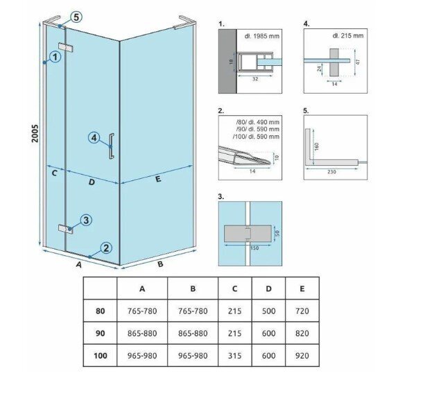 REA HUGO DOUBLE musta suihkukaappi 100x90 hinta ja tiedot | Suihkukaapit ja suihkunurkat | hobbyhall.fi