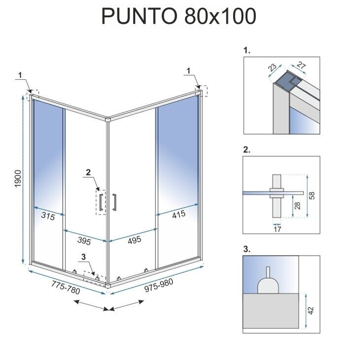 Rea Punto 80x100 suihkukaappi musta hinta ja tiedot | Suihkukaapit ja suihkunurkat | hobbyhall.fi