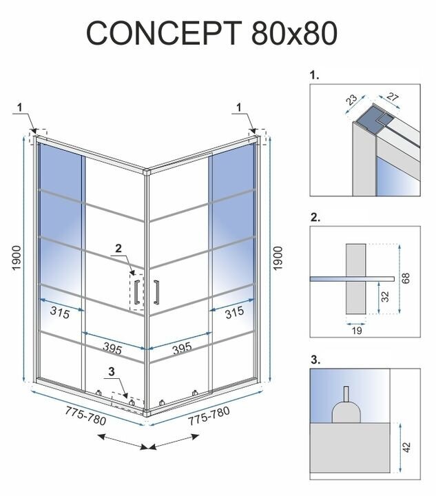 Rea Concept Black 80x80 suihkukaappi hinta ja tiedot | Suihkukaapit ja suihkunurkat | hobbyhall.fi