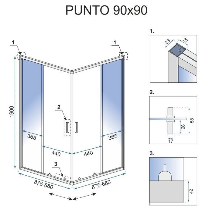 Rea Punto 90x90 Chrome -suihkukaappi hinta ja tiedot | Suihkukaapit ja suihkunurkat | hobbyhall.fi