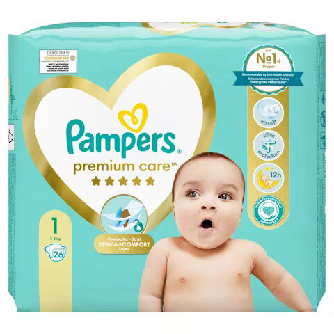 Vaipat Pampers Premium Care, Pieni pakkaus 1 koko, 26 kpl. x 3 kpl.