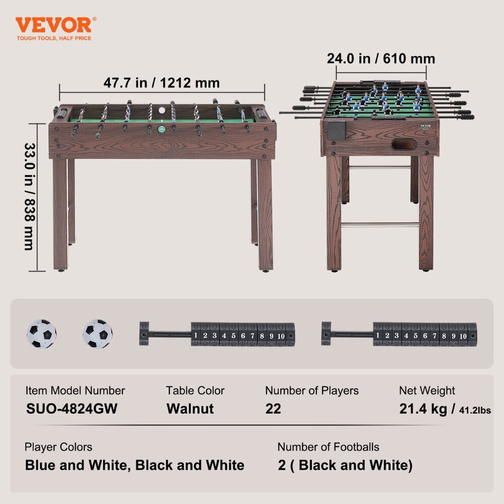 Jalkapallopöytä Vevor, 1212x610x838 mm hinta ja tiedot | Pöytäjalkapallo | hobbyhall.fi