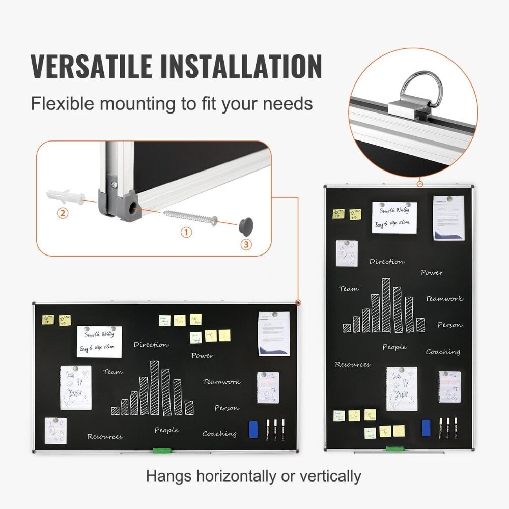 Liitutaulu alumiinikehyksellä Vevor, musta, 175 x 100 cm hinta ja tiedot | Toimistotarvikkeet | hobbyhall.fi