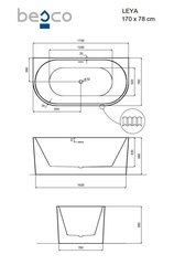 Kylpyamme Besco Leya B&W, 170x78 cm hinta ja tiedot | Kylpyammeet | hobbyhall.fi