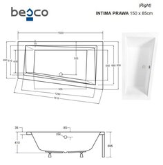 Kylpyamme Besco Intima -paneelilla, 150x85 cm, oikea hinta ja tiedot | Kylpyammeet | hobbyhall.fi