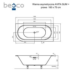 Kylpyamme Besco Avita Slim+, 160x75 cm, oikea hinta ja tiedot | Kylpyammeet | hobbyhall.fi