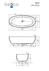Kylpyamme Besco Mexa Blue Wave, 170x78 cm hinta ja tiedot | Kylpyammeet | hobbyhall.fi