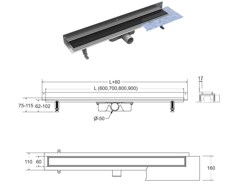 Lattiakaivo Besco Virgo Black, 90 cm hinta ja tiedot | Lattiakaivot | hobbyhall.fi