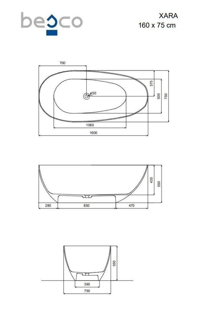 Kylpyamme Besco Xara Ocean Breeze, 160x75 cm hinta ja tiedot | Kylpyammeet | hobbyhall.fi