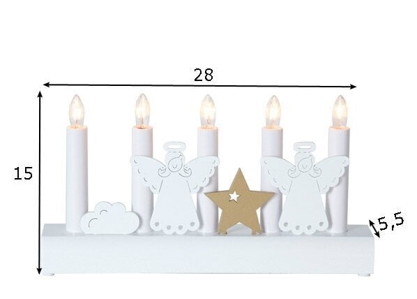 Kynttelikkö JULIA 5-LED 28xH15cm, enkelit, puinen, valkoinen hinta ja tiedot | Joulukoristeet | hobbyhall.fi