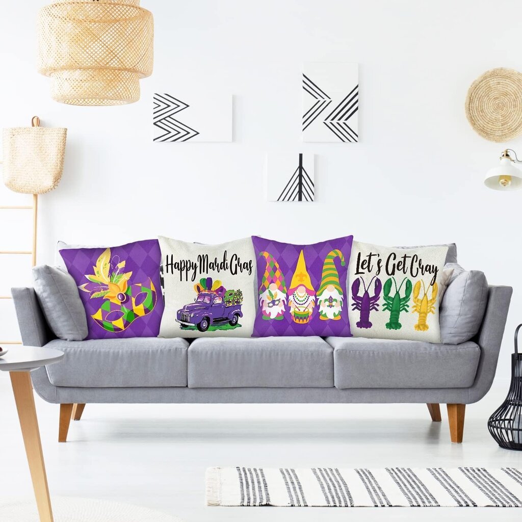 WATINC 4 kappaletta Mardi Gras -tyynyjä, karnevaalikoristeet 45x45cm hinta ja tiedot | Koristetyynyt ja tyynynpäälliset | hobbyhall.fi