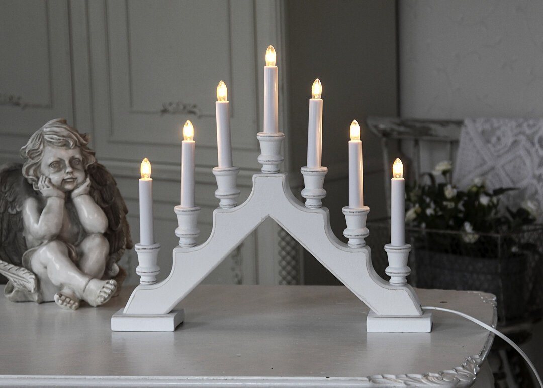 Puinen kynttilänjalka muotoinen valkoinen 21W 43x38cm Sara 154-38 hinta ja tiedot | Joulukoristeet | hobbyhall.fi