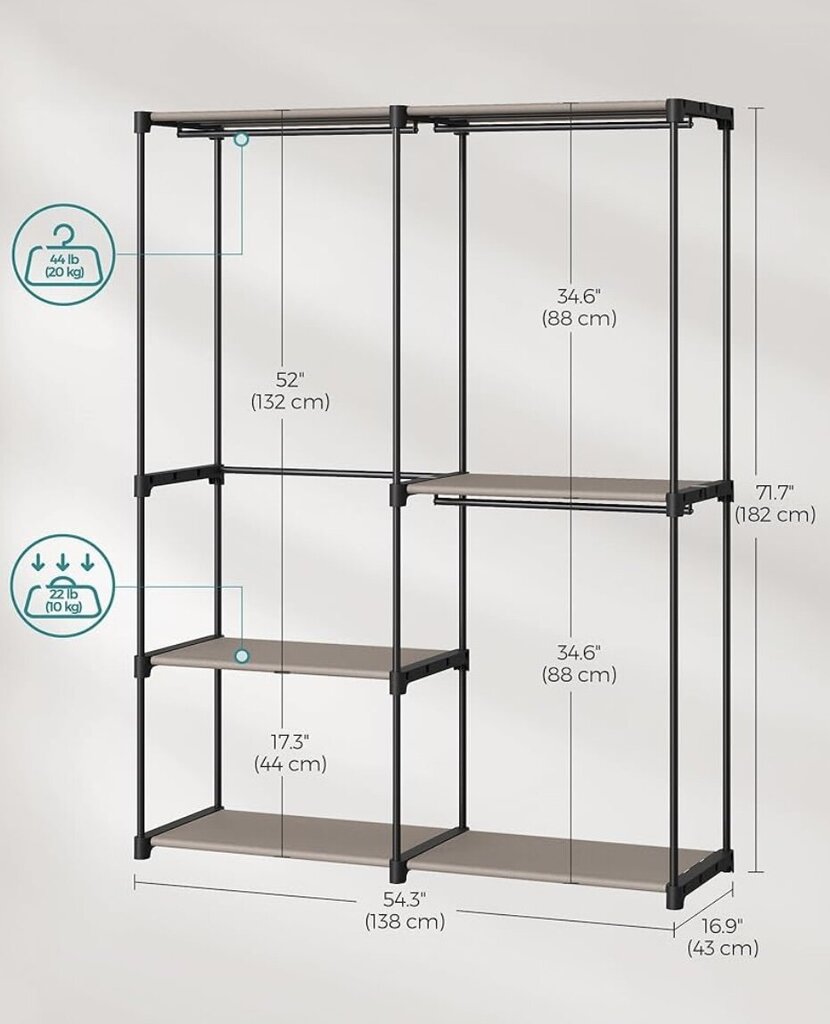 SONGMICS vaatekaappi hinta ja tiedot | Hyllyt | hobbyhall.fi