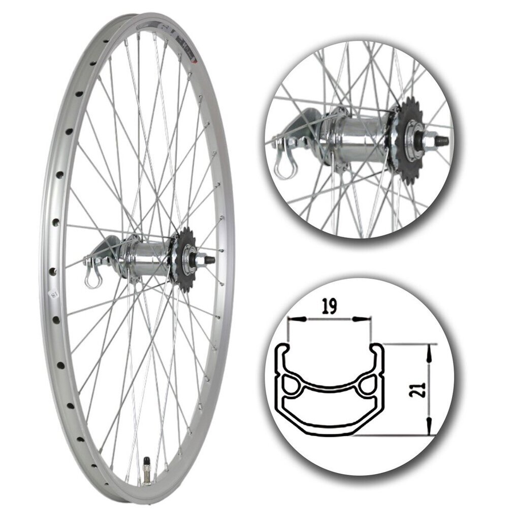 26" Takapyörä polkupyörään, hopea hinta ja tiedot | Muut polkupyörän varaosat | hobbyhall.fi