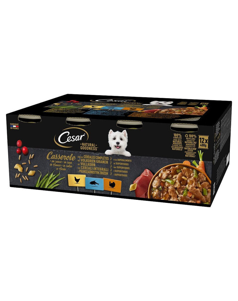 Cesar Natural Goodness Casserole, kanaa, vaaleaa kalaa ja kalkkunaa kastikkeessa, 24x400 g hinta ja tiedot | Koiran märkäruoka | hobbyhall.fi