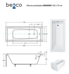 Kylpyamme Besco Modern paneeleilla, 120x70 cm hinta ja tiedot | Kylpyammeet | hobbyhall.fi