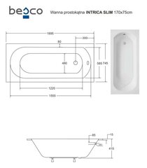 Kylpyamme Besco Intrica Slim, 170x75 cm hinta ja tiedot | Kylpyammeet | hobbyhall.fi