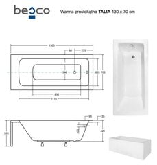 Kylpyamme Besco Talia paneeleilla, 130x70 cm hinta ja tiedot | Kylpyammeet | hobbyhall.fi