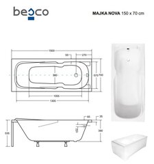 Kylpyamme Besco Majka Nova paneeleilla, 150x70 cm hinta ja tiedot | Kylpyammeet | hobbyhall.fi