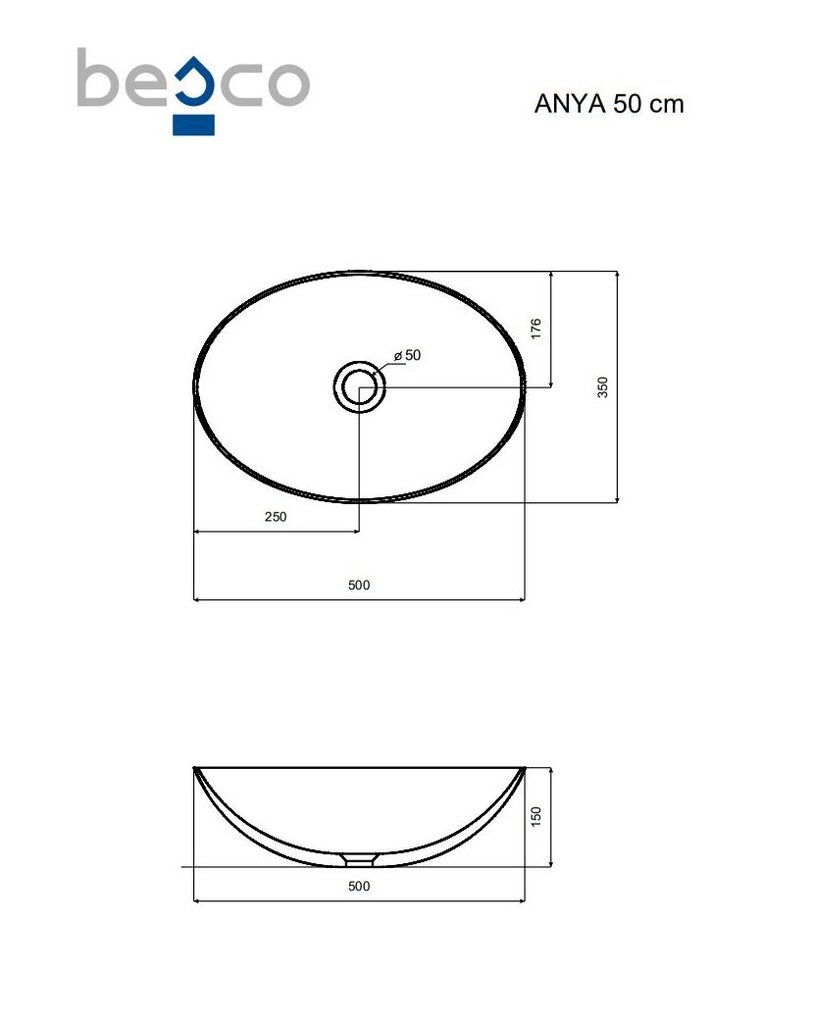 Pesuallas Besco Anya Blue Wave, 50 cm hinta ja tiedot | Pesualtaat | hobbyhall.fi