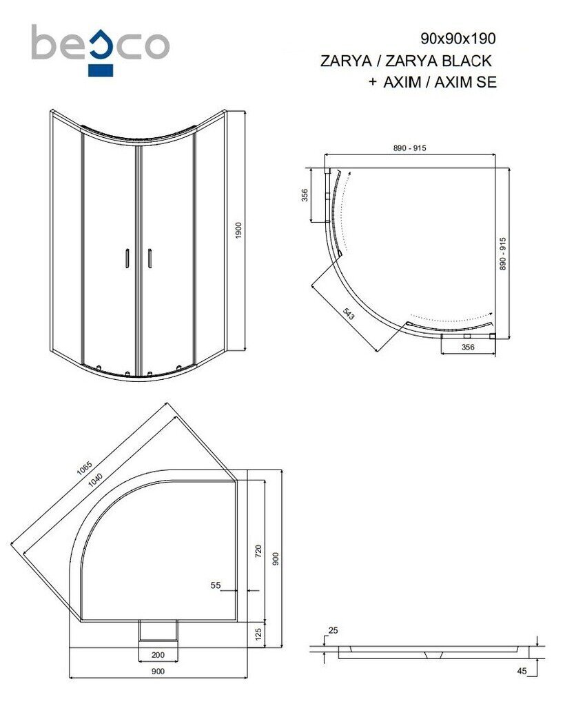 Besco Zarya suihkukaappi Axim altaalla, 90x90x190 cm hinta ja tiedot | Suihkukaapit ja suihkunurkat | hobbyhall.fi