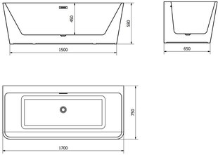 Kylpyamme Mexen Volta sifonilla, 170x75 cm hinta ja tiedot | Kylpyammeet | hobbyhall.fi