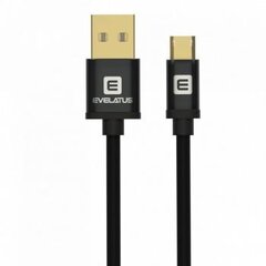 Micro USB johto Evelatus EDC02, kullatut koskettimet, 1,2 m pitkä, musta hinta ja tiedot | Puhelinkaapelit | hobbyhall.fi